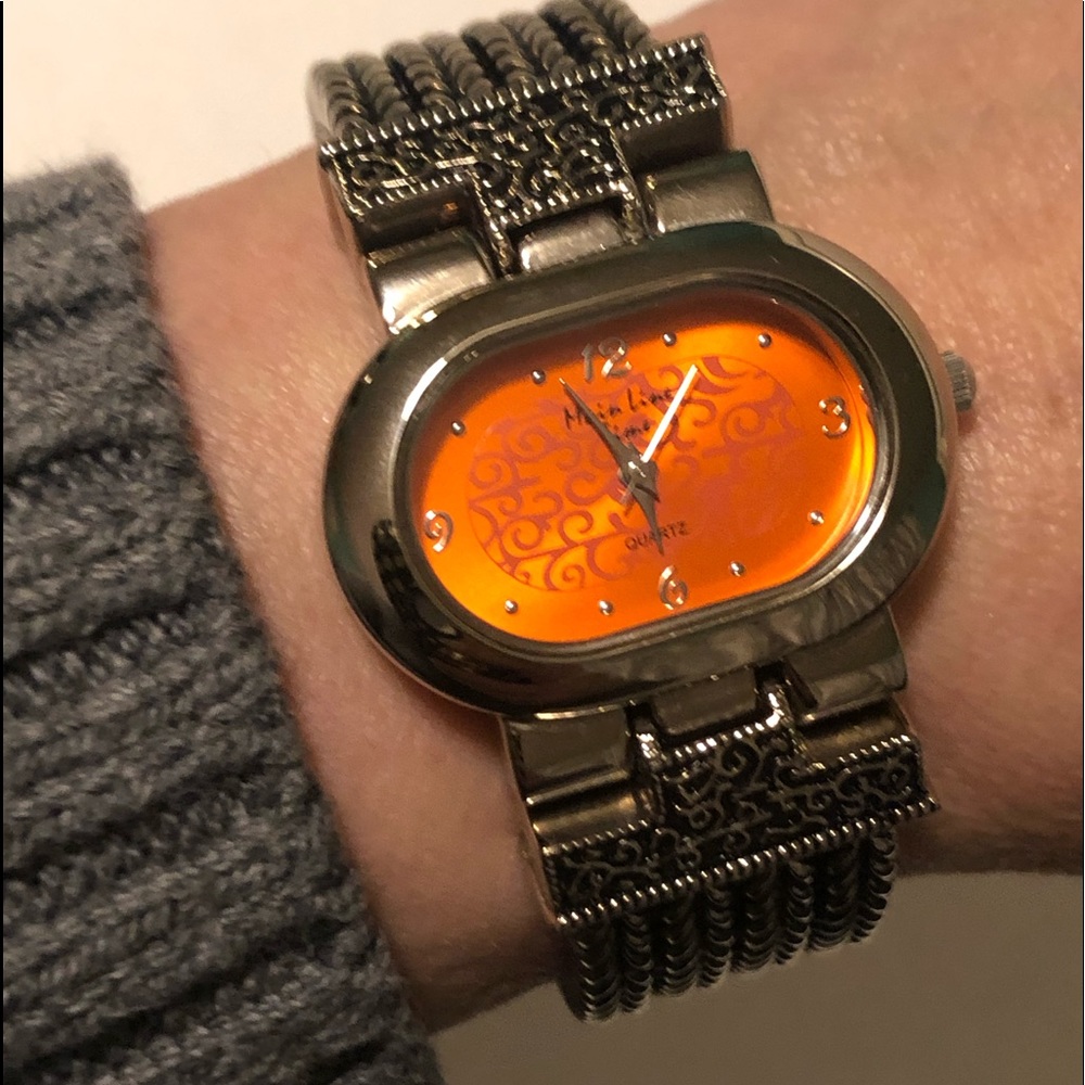 Main line time quartz cuff/bracelet watch, orange